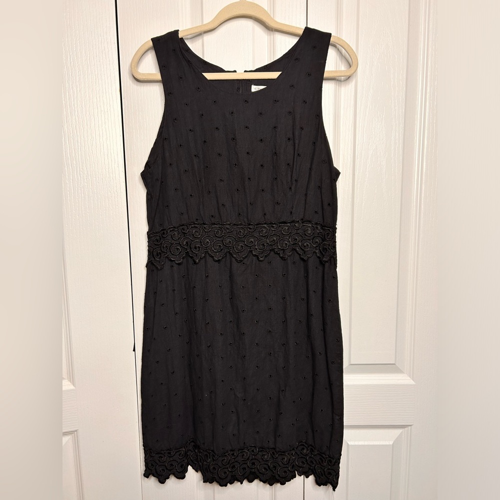 Christy Allen Women’s Eyelet Black Linen Cotton Blend Floral Lace Mini‎ Dress L